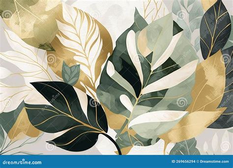 Seamless Pattern Floral Wallpaper Gold Green Blue And Gray Color