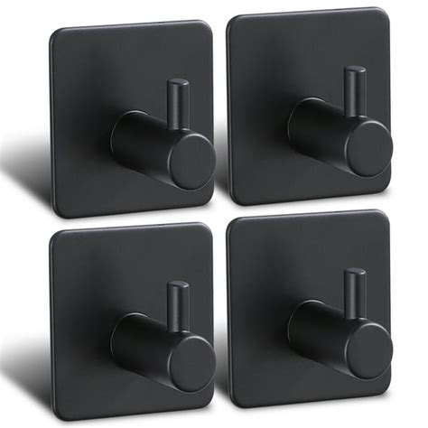 Yigii Towel Hooks Black Stainless Steel Self Adhesive Hooks Wall Hooks For Kitchen And