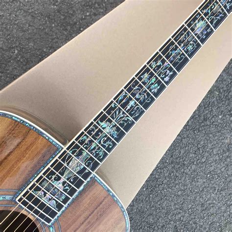 Koa Wood Top Classic Acoustic Guitar With Real Abalone Inlays And Ebony Fingerboard