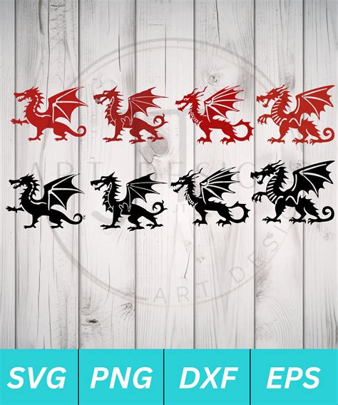 Welsh Dragon Svg Bundle For Cricut Silhouette Etc Svg Png Dxf Eps