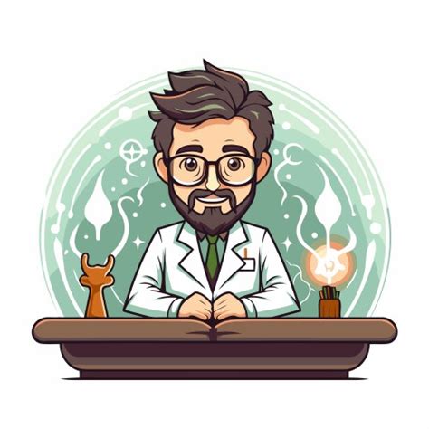 Scientist in lab coat and glasses holding book Vector Image