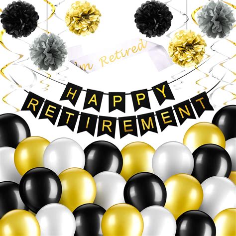 Buy 34 Pieces Retirement Party Decorations Including Happy Retirement Banner Retired Sash Spiral