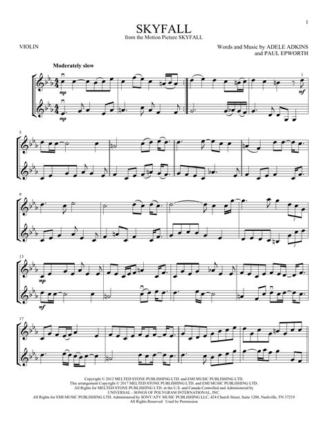 Skyfall By Adele Sheet Music For Violin Duet At Sheet Music Direct