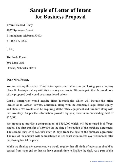 Sample Letter Of Intent For Business Proposal Fill Out Sign Online