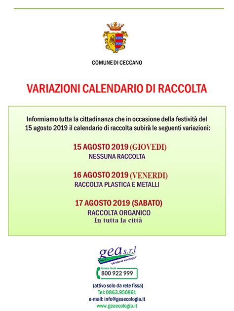 Comune Di Ceccano Raccolta Differenziata Variazione Calendario