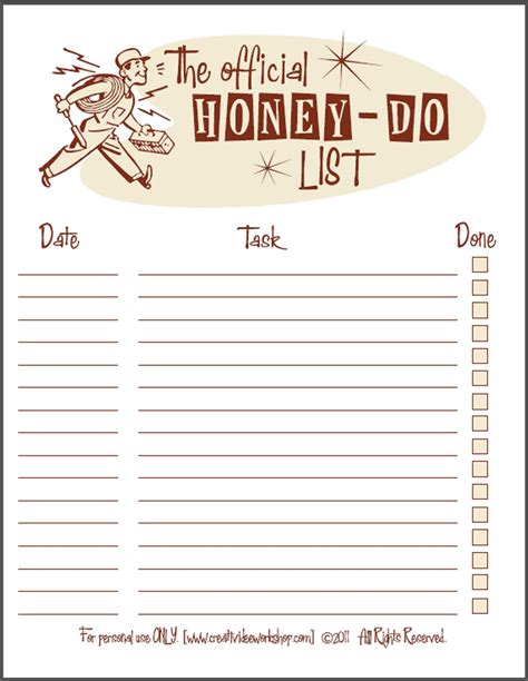 Free Printable Honey Do List Template - Printable Templates Free