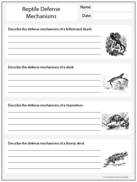 Reptile Defense Mechanisms Worksheet 1 - Studyladder Interactive Learning Games