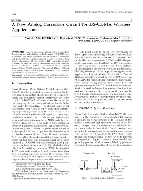 PDF A New Analog Correlator Circuit For DS CDMA Wireless Applications