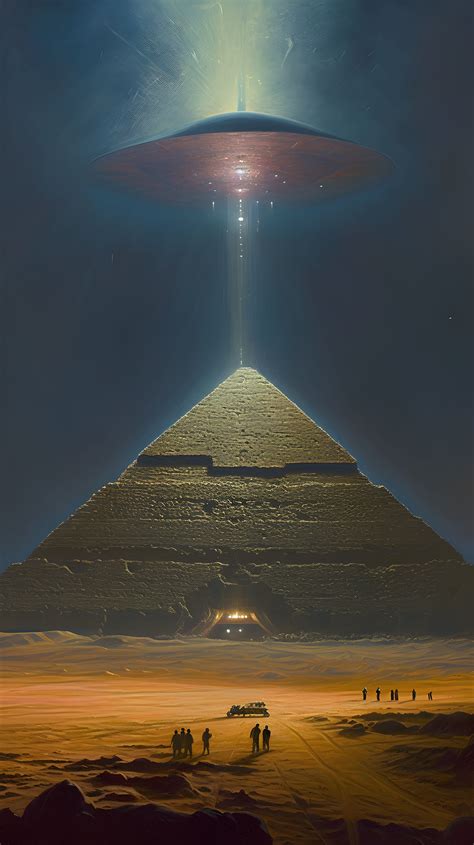 UFO Over The Pyramid Of Giza Art Abstract Pyramid Art Alien Artwork