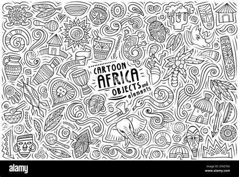 Line Art Vector Hand Drawn Doodle Cartoon Set Of Africa Theme Items