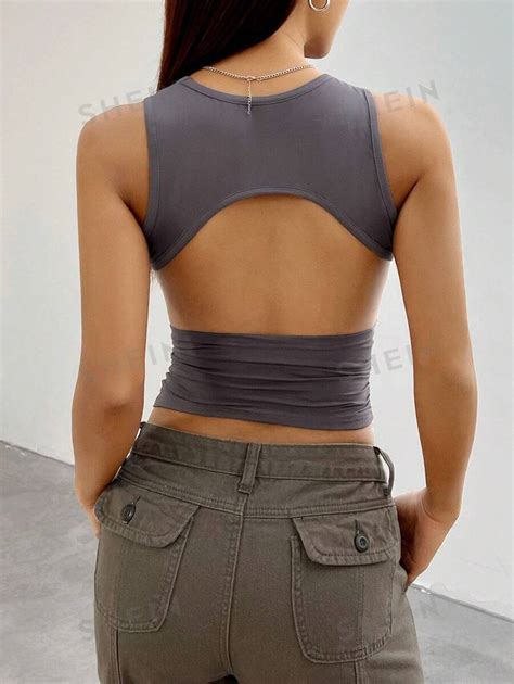 Shein Ezwear Summer Grey Y2k Backless Cropped Camisole Top Tank Top Shein Usa