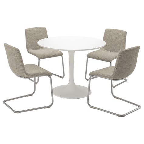 Docksta Lustebo Dining Table And 4 Chairs White Chrome Platedviarp Beigebrown 103 Cm Ikea