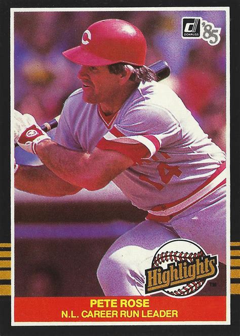 Pete Rose 1985 Runs Baseball Card 1980s Baseball