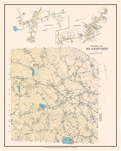 Blandford Massachusetts 1912 Old Town Map Custom Reprint Hampden Co Old Maps