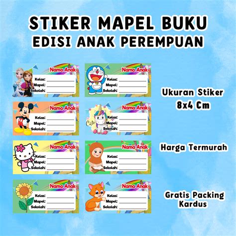 Jual Stiker Label Buku Pelajaran Sekolah Edisi Anak Perempuan Shopee