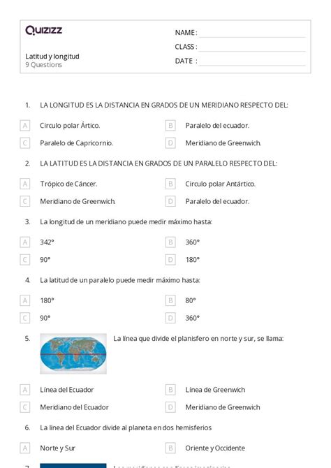 Latitud Y Longitud Hojas De Trabajo En Quizizz Gratis E Imprimible