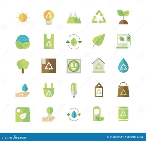 Ecological Green Energy Icons Collection Stock Vector Illustration Of