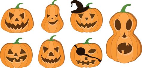 Halloween Pumpkin Vector 7 Icons Set Emotion Variation Simple Flat