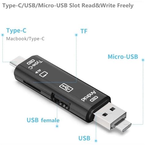 Mini Hub Otg 5 Az 1 Ben Olvasó Tf Microsd Kártyaolvasóval 2 X Usb 2 0 Micro Usb Usb Type C 3