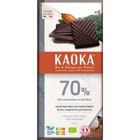 TABLETTE CHOCOLAT NOIR 70 CACAO 100G KAOKA Acheter Sur EtiketB