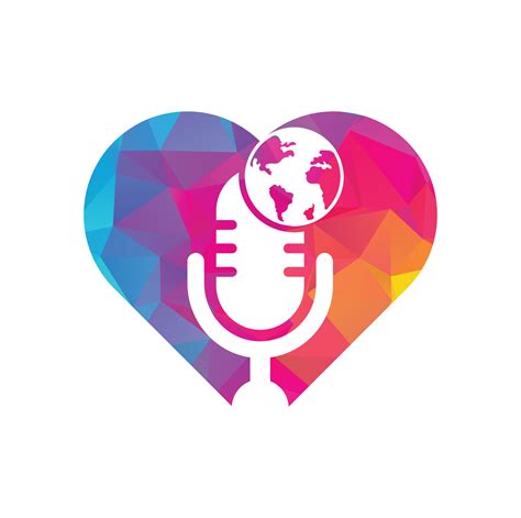 Global podcast heart shape concept logo design. Broadcast entertainment ...