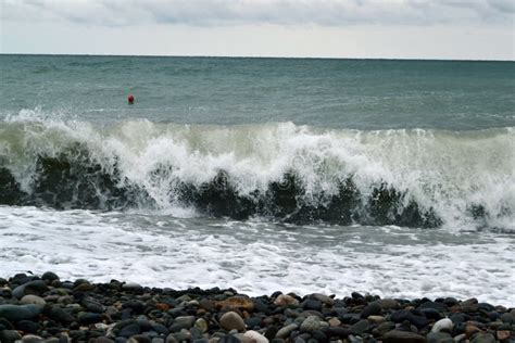 Breaking Powerful Waves at Rising Storm Stock Photo - Image of coastal ...