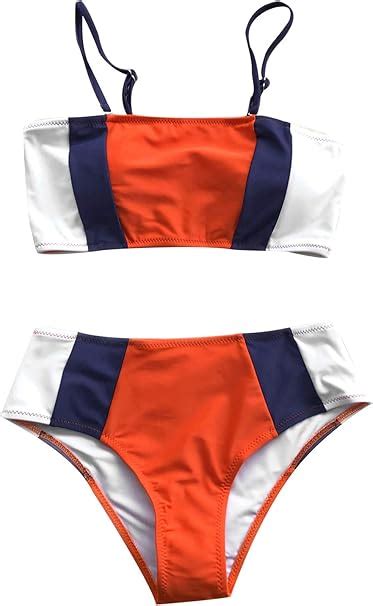 Amazon Cupshe Women S Tricolor Bandeau Bikini Set Swimsuit Clothing