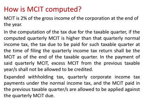 Ppt Minimum Corporate Income Tax Mcit Powerpoint Presentation Free