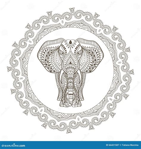 Vector Ethnic Indian Elephant In Mandala Frame Stock Vector