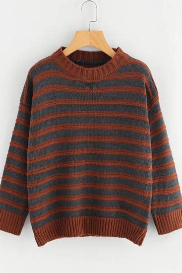 Adorable Drop Shoulder Striped Knit Sweater