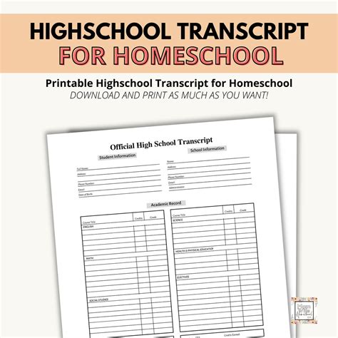 Official High School Transcript For Homeschoolers Editable Homeschool