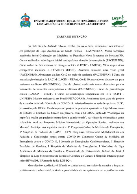 Carta De Inten Es Ber Rio Revoeduca