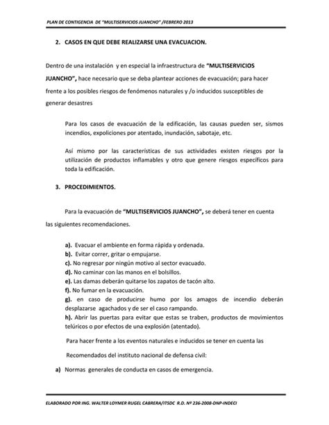 Plan De Seguridad Multiservicios Juancho Pdf