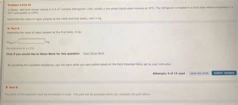 Solved Problem 3 016 SI A Closed Rigid Tank Whose Volume Is Chegg