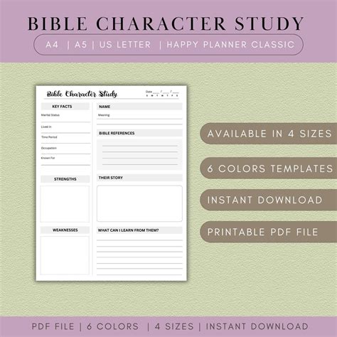 Bible Character Study Printable Template Biblical Figures Journal