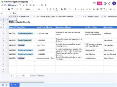 Hr Investigation Report Template Spreadsheet