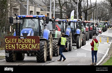 Genk Belgium 09th Feb 2024 Farmers Gather For A Protest Action Of