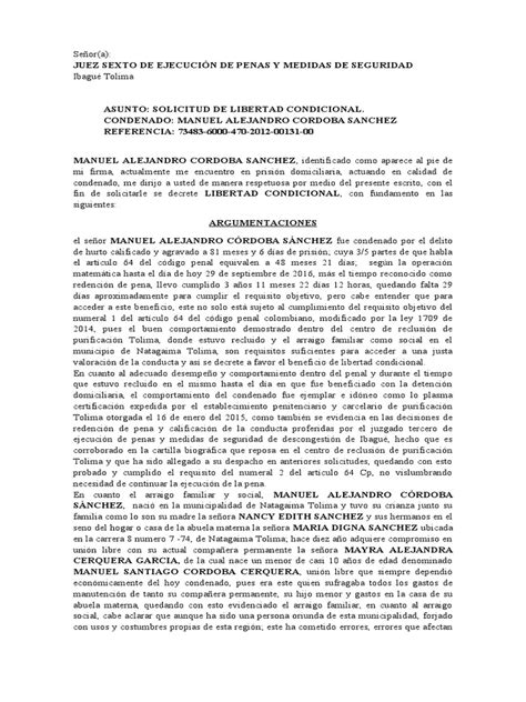 Solicitud De Libertad Condicional Pdf Prisión Derecho Penal