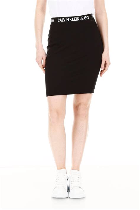 Calvin Klein Denim Logo Mini Skirt In Black Lyst