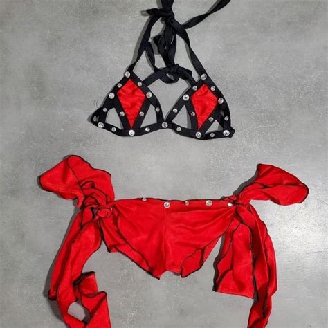 Womens Black And Red Bikinis And Tankini Sets Depop