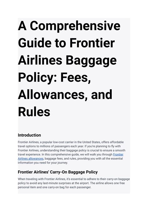 Ppt A Comprehensive Guide To Frontier Airlines Baggage Policy Fees Allowances And Rules