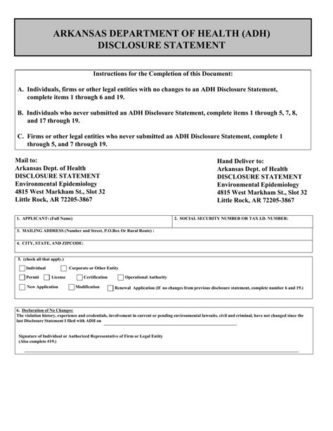 Arkansas Disclosure Statement Download Fillable Pdf Templateroller