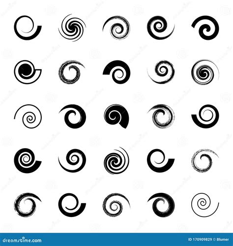 Various Vector Black Spiral Elements Set Isolated Stock Vector