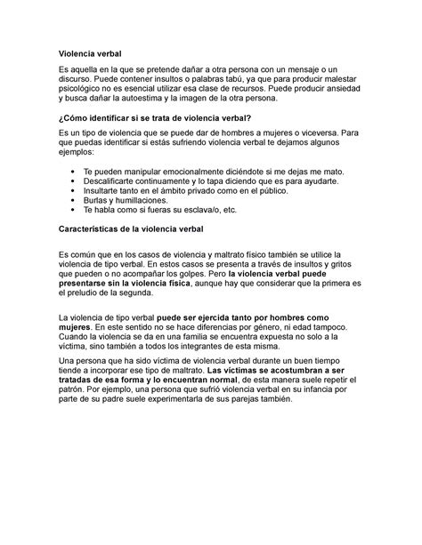 Violencia Verbal Y Psicologica Violencia Verbal Es Aquella En La Que