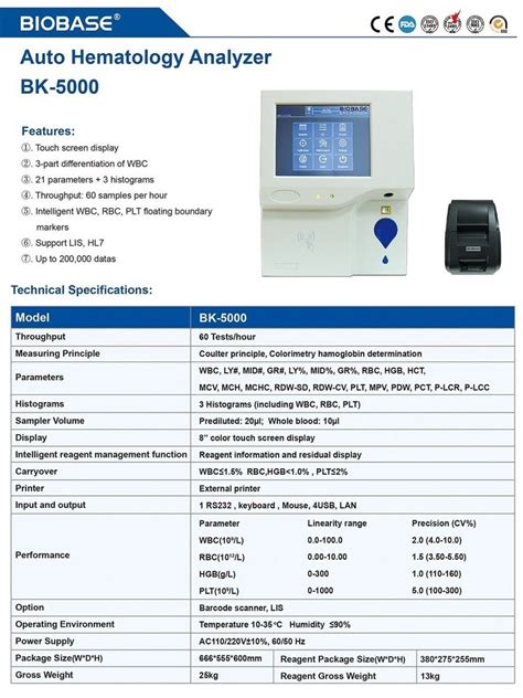 Fully Automatic Biobase Hematology Analyzer For Laboratory User Input