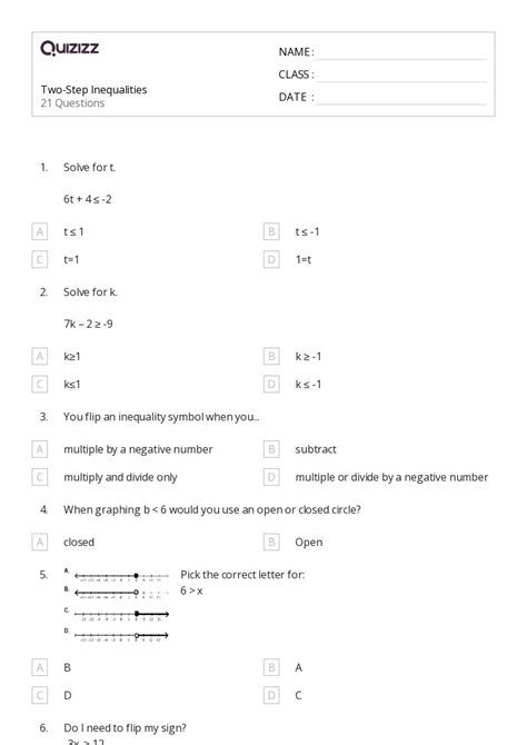 50 Two Step Inequalities Worksheets For 7th Grade On Quizizz Worksheets Library