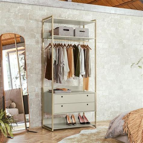 Closet Industrial Aberto Solteiro Cabideiro 2 Gavetas Off White