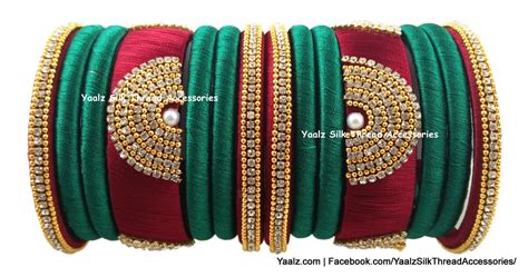 Yaalz Partywear Bangle Set In Maroon Green Colors Silk Thread