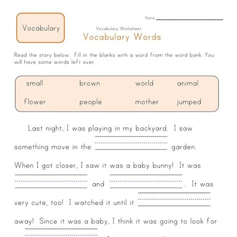 Fill In The Blanks Vocabulary Worksheet 2 All Kids Network