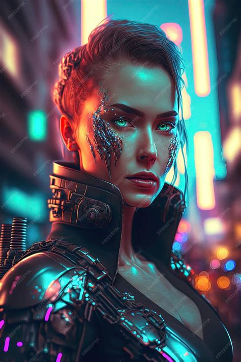 Premium Photo Woman In A Highly Populated Futuristic City Filled With Neon Lights She Is A